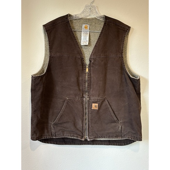 Carhartt SANDSTONE RUGGED‎ VEST/XXL/Cotton/Brown/V26DKB/Made in Mexico Used - Picture 1 of 6